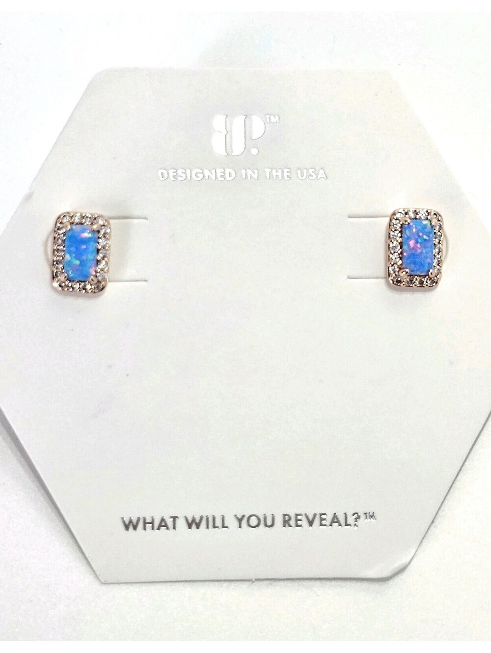 Blue Fire Opal Earrings Rose Gold Bomb Party BP Halo CZ